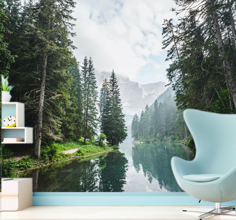 Landscape mural wallpaper tranquil forest echo - TenStickers