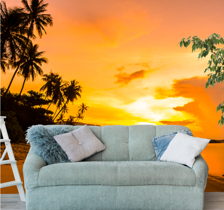 Landscape mural wallpaper tropical sunset serenity - TenStickers