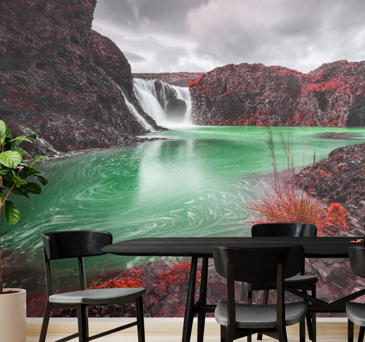 Landscape mural wallpaper waterfall and lagoon - TenStickers