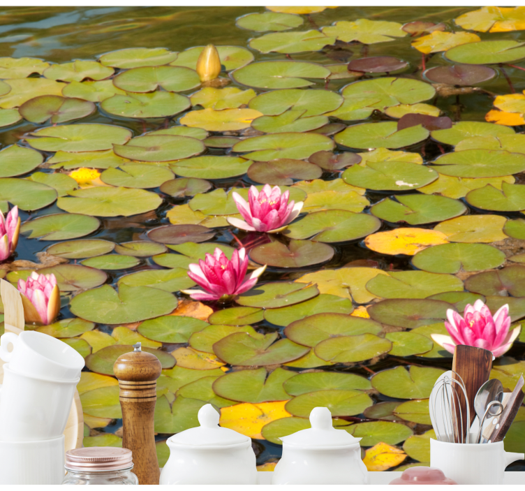 lily pads and pink flowers lily wall mural - TenStickers