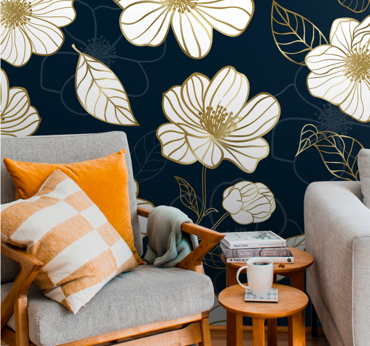 Lineart minimalistic flowers wall mural - TenStickers