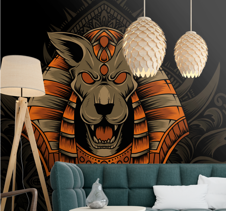 Lion mural fierce egyptian warrior artwork - TenStickers