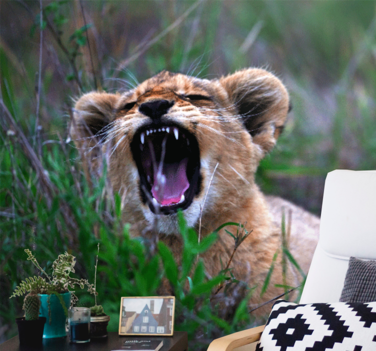 Lion mural roaring lion cub artwork - TenStickers