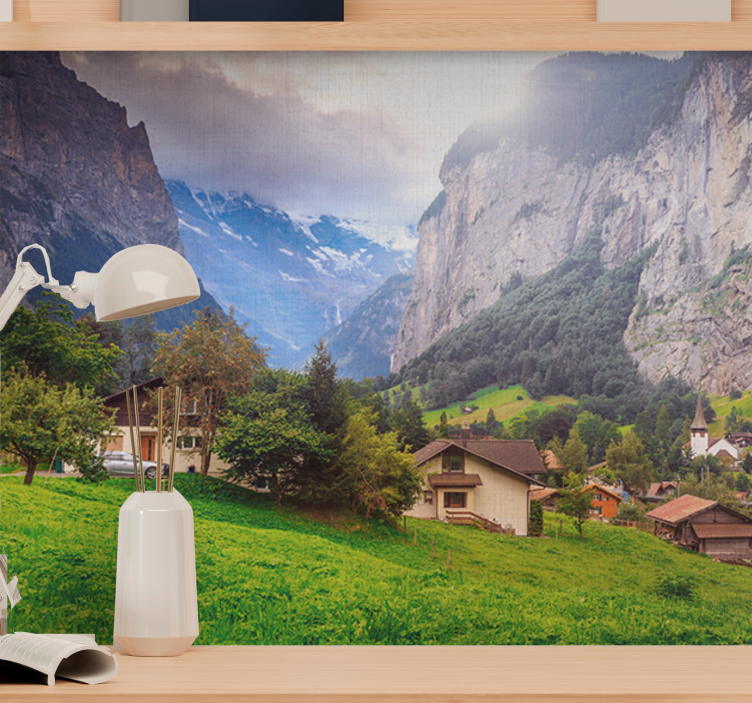 Little houses by the mountain  nature wall mural - TenStickers