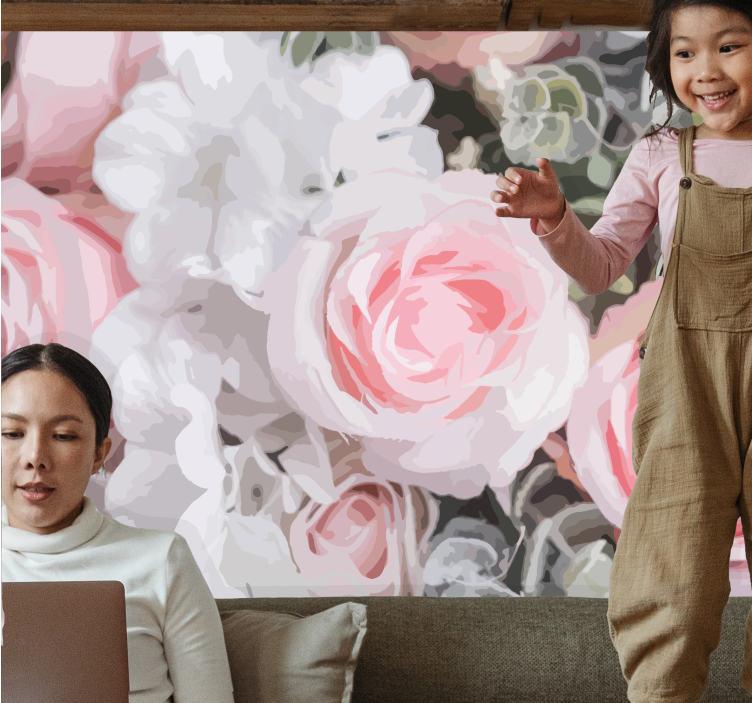 Lots of white roses pattern flower wall mural - TenStickers