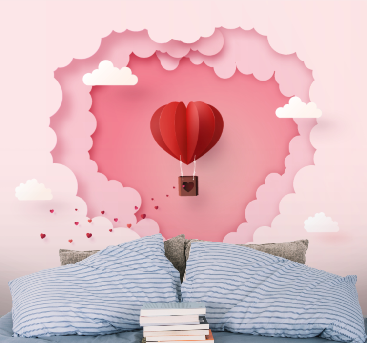 Love wall mural heart shaped hot air balloon - TenStickers