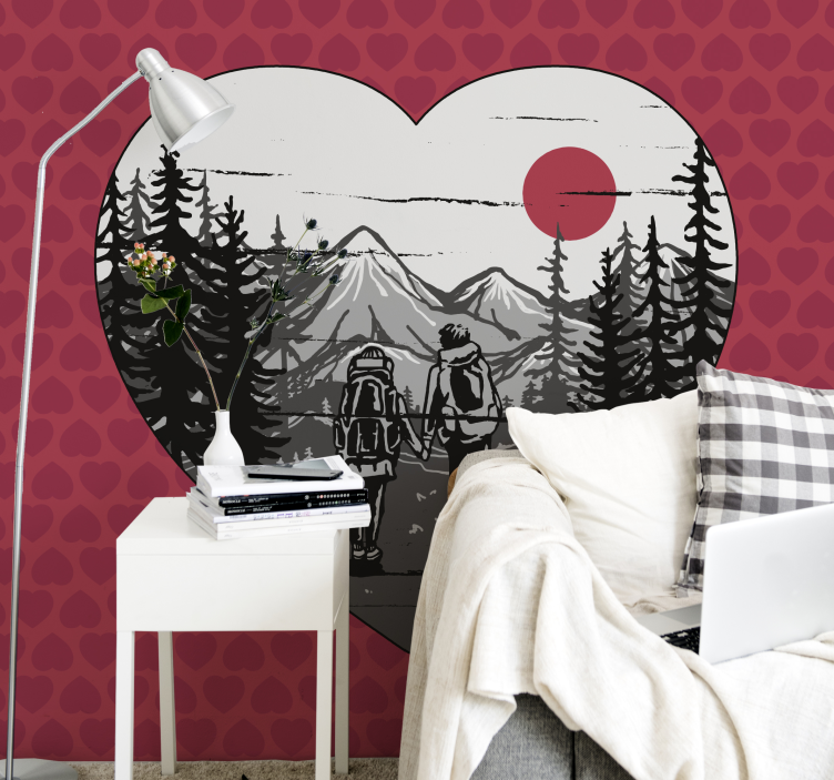 Love wall mural mountain heart journey - TenStickers