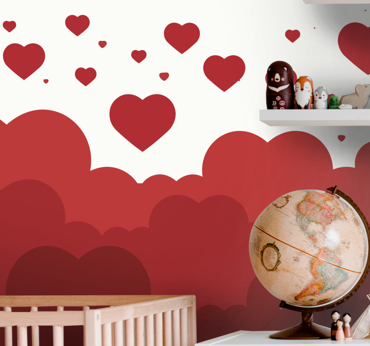 Love wall mural with floating heart clouds - TenStickers