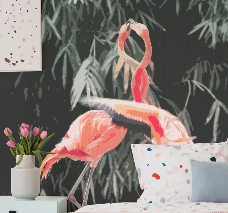 Lovely shot of flamingos living room wall mural - TenStickers
