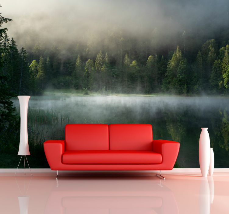 Misty Forest Reflection landscape mural wallpaper - TenStickers