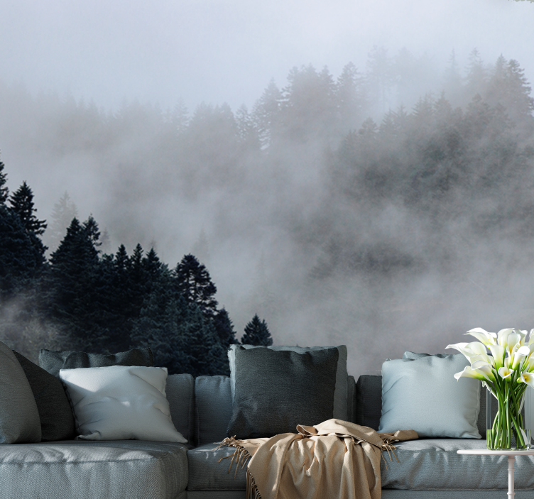 Misty humid landscape forest wall mural - TenStickers