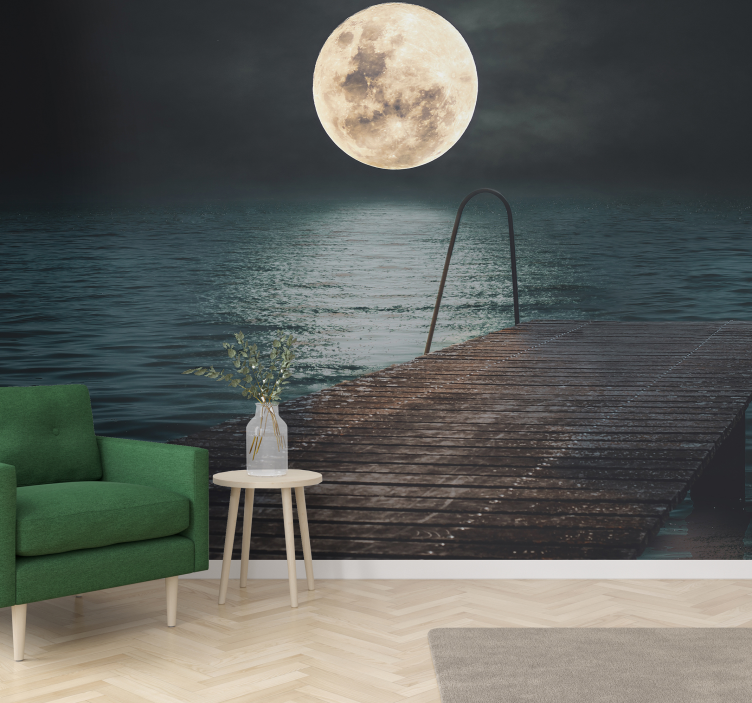 Moonlit Pier Serenity landscape mural wallpaper - TenStickers