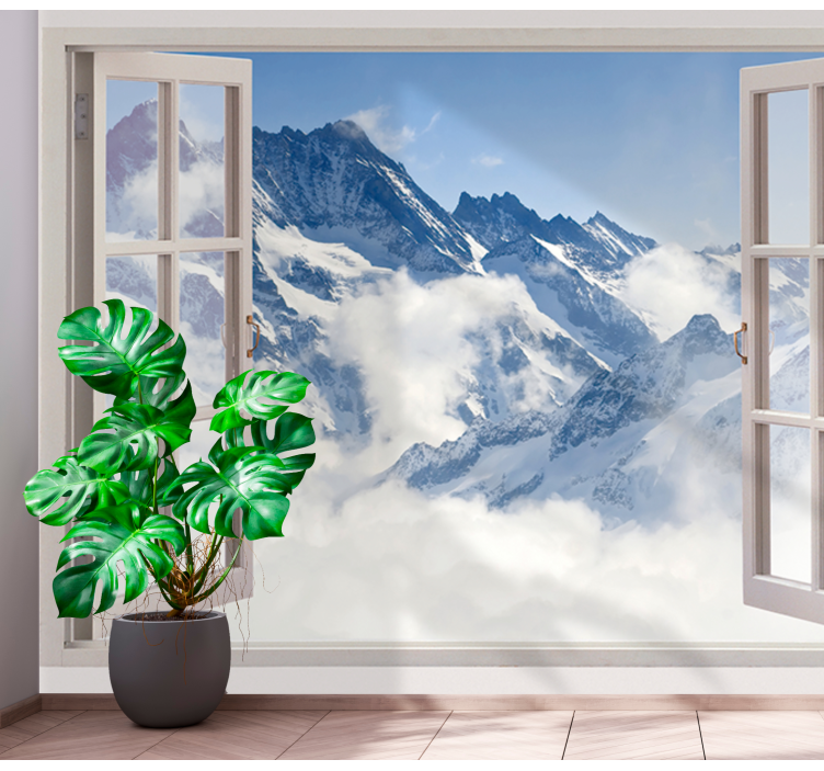 mountain from the window blue sky 3D Wall Mural - TenStickers