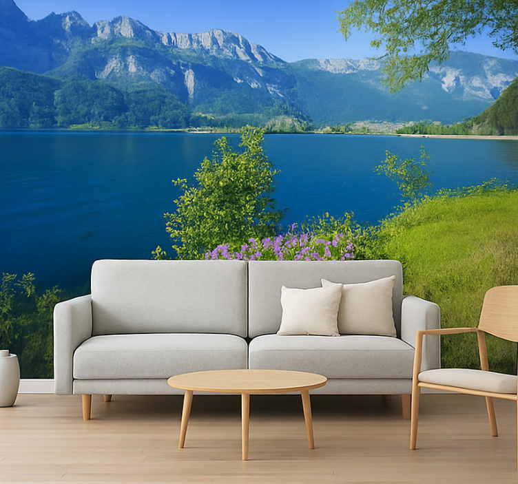 Mountain Lake Tranquility mountain wall mural - TenStickers