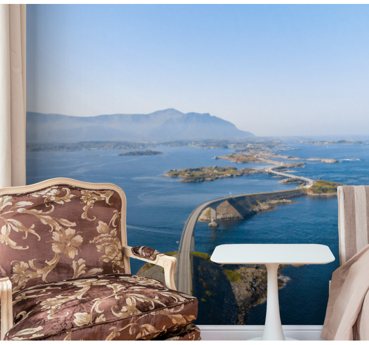 Mountain wall mural coastal pathway scene - TenStickers