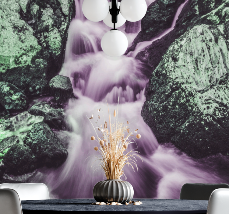 Mountain wall mural flowing waterfalls - TenStickers