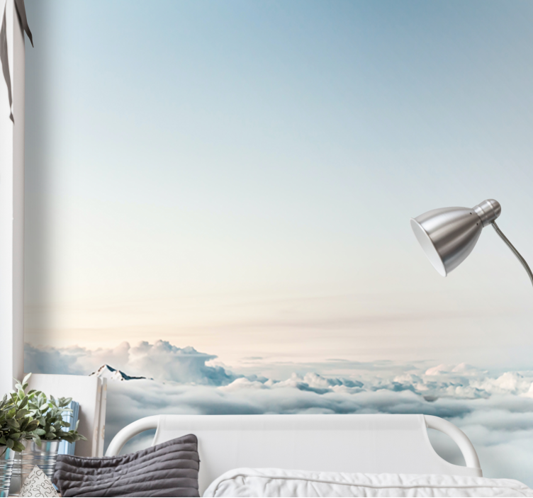 Mountain wall mural serene cloud landscape - TenStickers