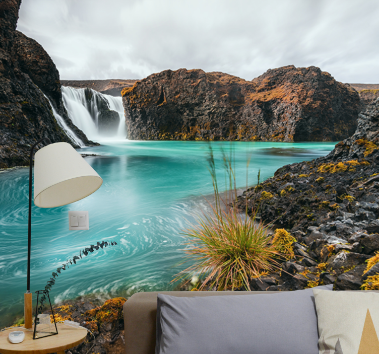 Mountain wall mural serene waterfall oasis - TenStickers