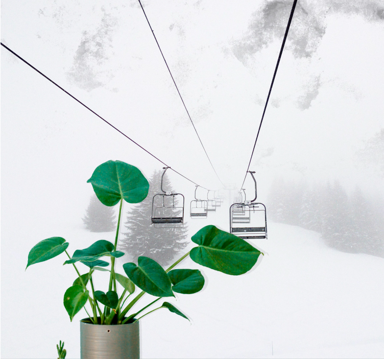 Mountain wall mural ski lift perspective - TenStickers
