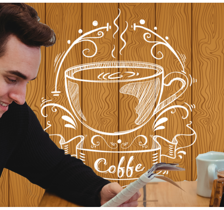 Mural quote coffee cup design - TenStickers