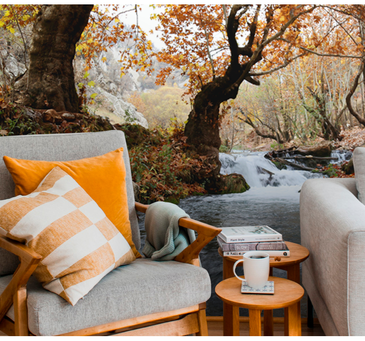 Nature wall mural forest stream tranquility - TenStickers