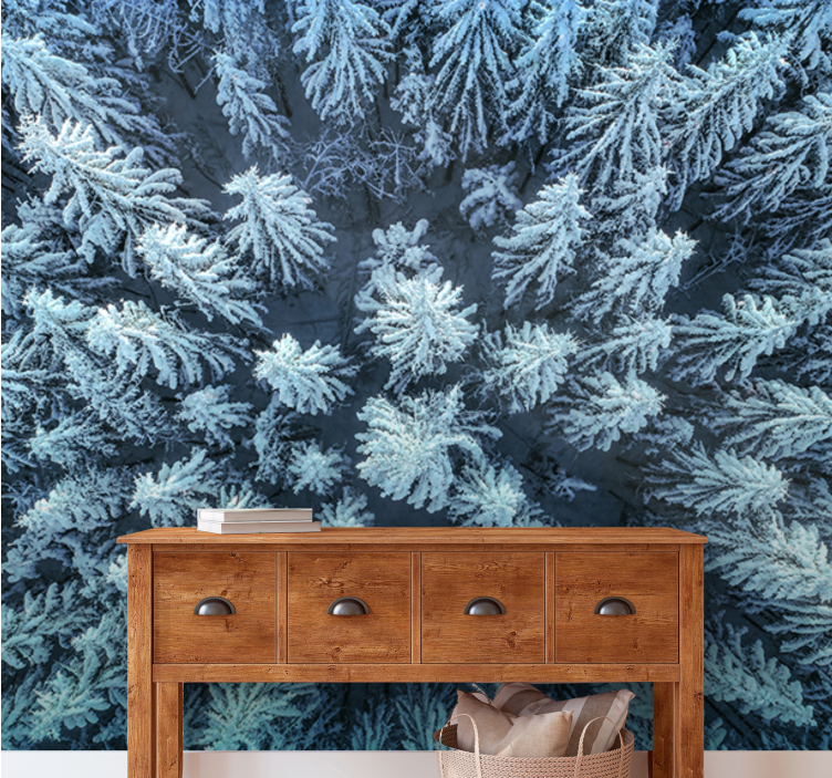 Nature wall mural frozen pine forest - TenStickers