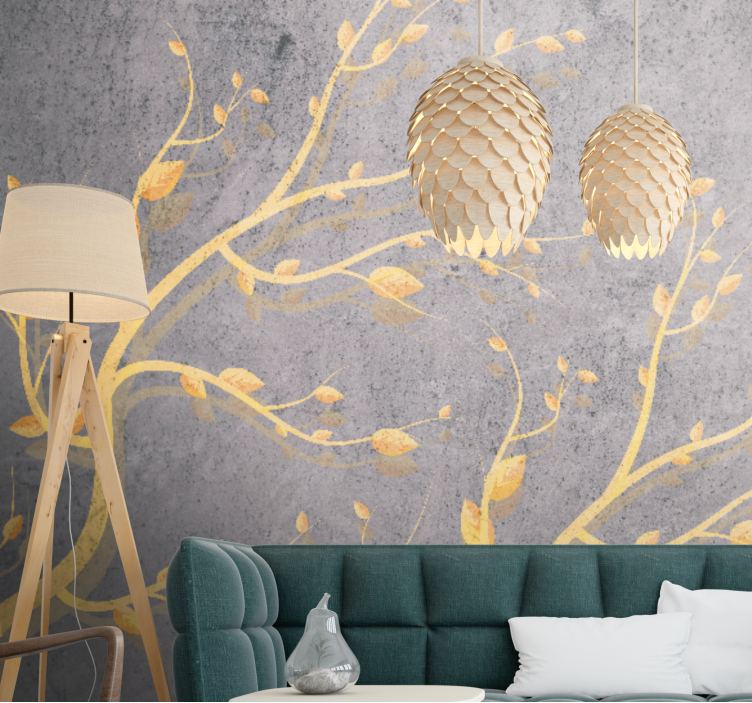 Nature wall mural golden leafy vines - TenStickers
