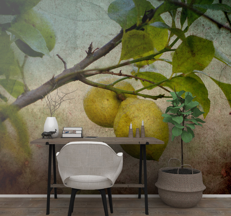 Nature wall mural lemon branch detail - TenStickers