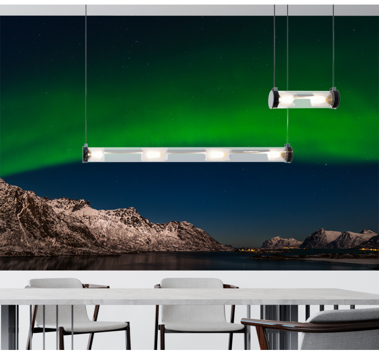 Nature wall mural northern lights above mountains - TenStickers