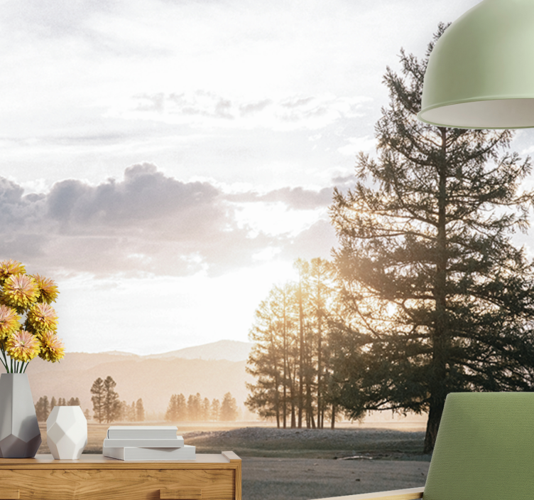 Nature wall mural serene pine silhouette - TenStickers