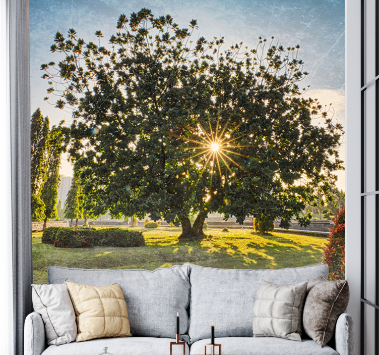 Nature wall mural sunny tree landscape - TenStickers