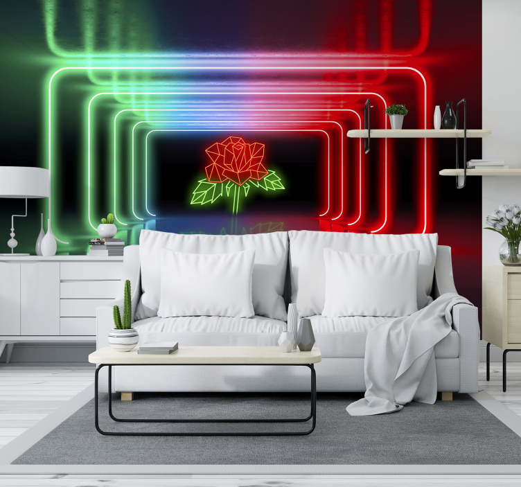 Futuristic neon tunnel with rose 3d wallpaper - TenStickers