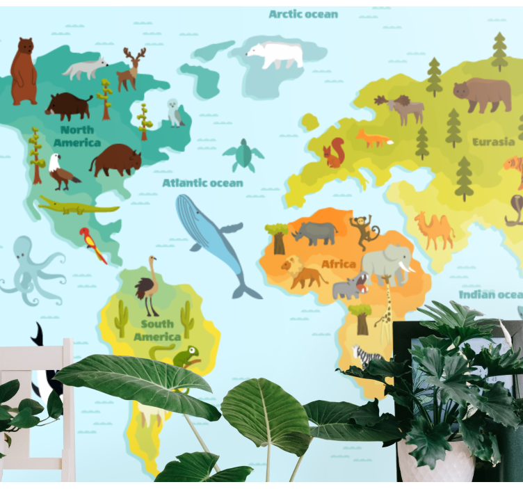 Nordic with animals world map mural - TenStickers