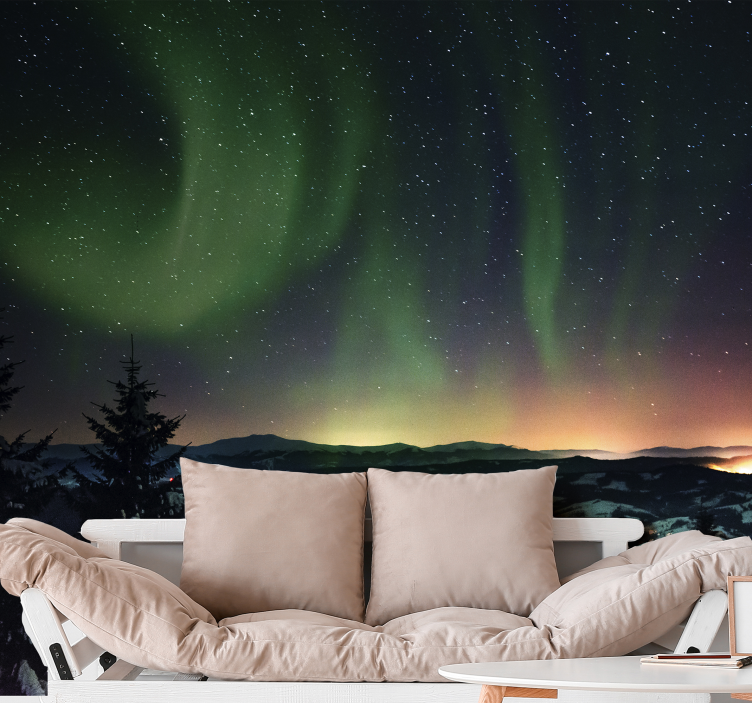 Northern lights green nature wall mural - TenStickers