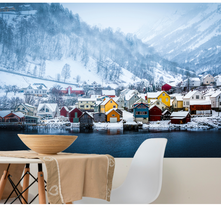 Norwegian landscape snowy mountains wall mural - TenStickers