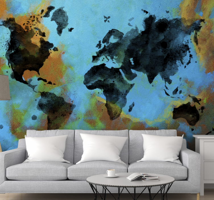 Painted world map world map wall mural - TenStickers