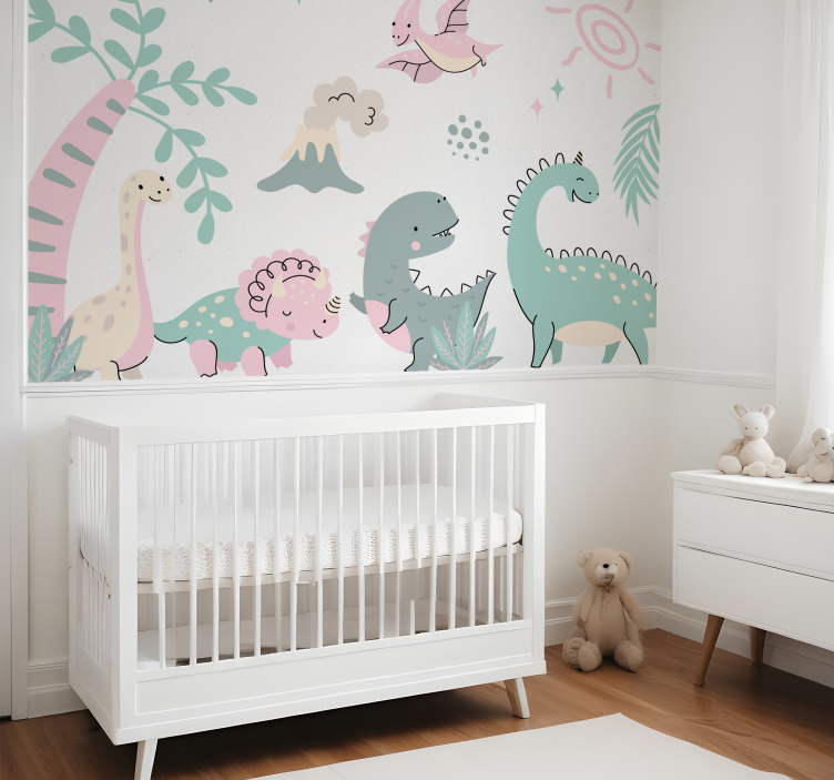 Pastel dinosaurs  nursery mural - TenStickers