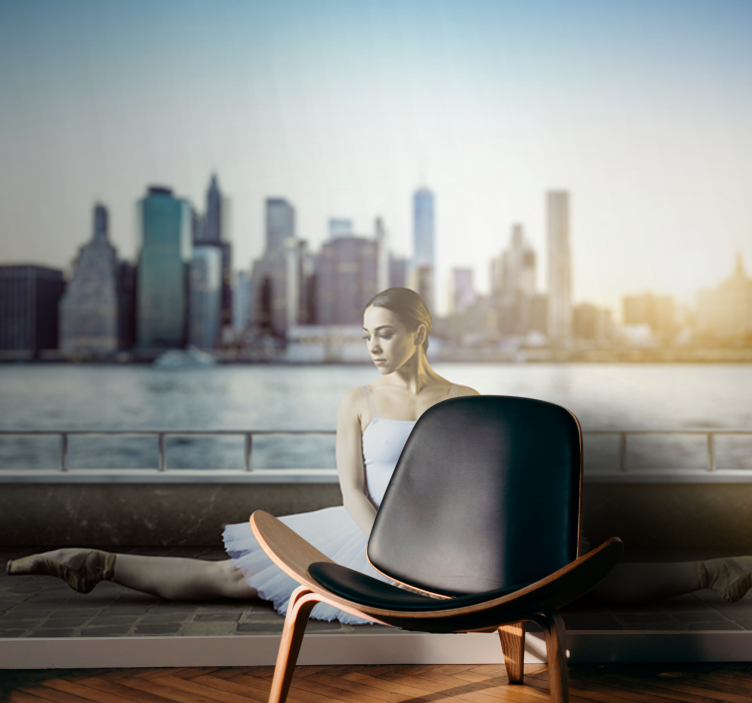 People painting mural ballet dancer cityscape - TenStickers