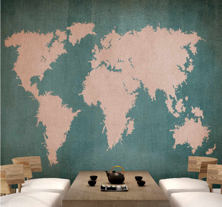 Pink and blue world map mural - TenStickers