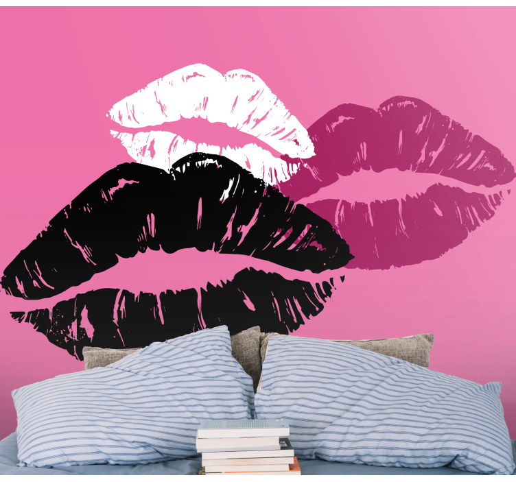 Pink background with colored lips wallpaper - TenStickers