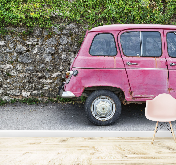 Pink Car vintage wall mural - TenStickers