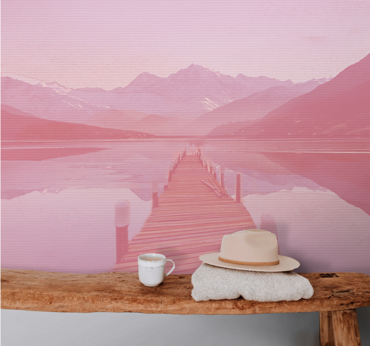 Pink lake with pier Kids wall Murals - TenStickers