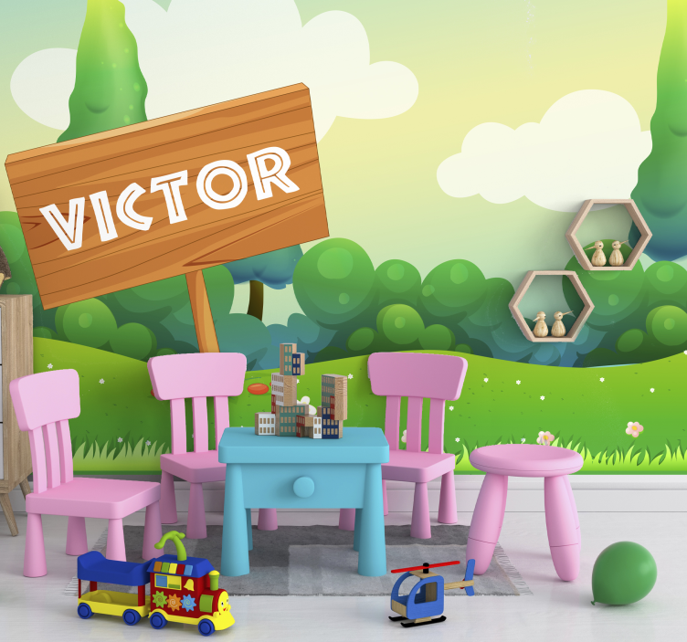 Playful Green Landscape children wall mural - TenStickers