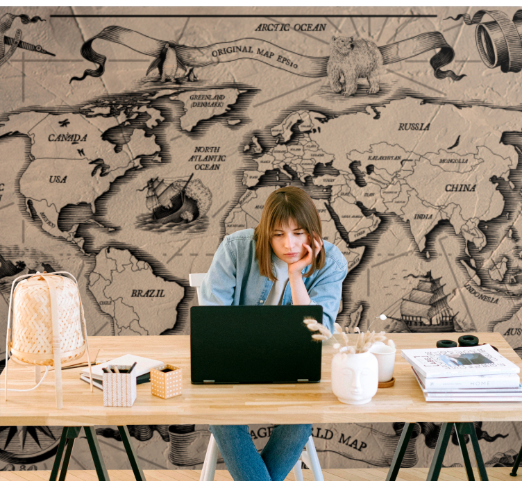 Vintage world map effect Home office Wall Mural - TenStickers