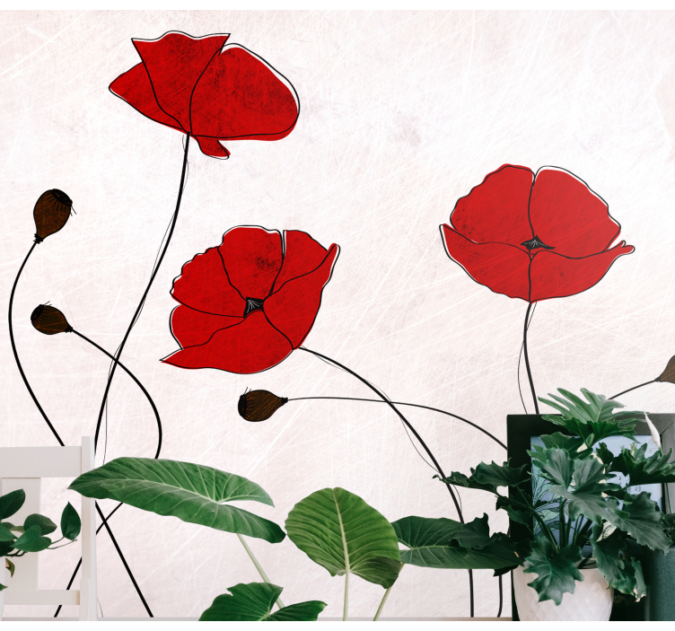 Poppies on grey sky Poppy Wall Mural - TenStickers