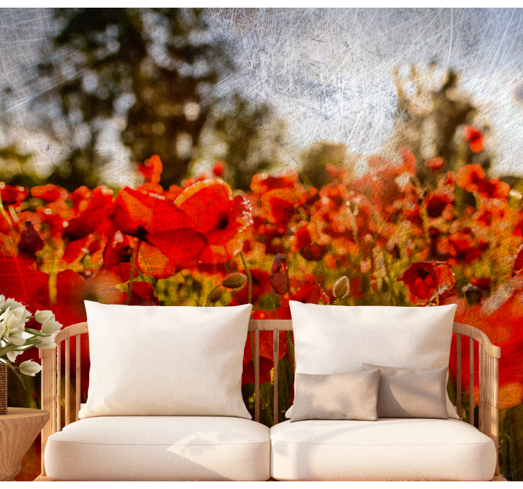 Poppy wall mural poppy field bloom - TenStickers