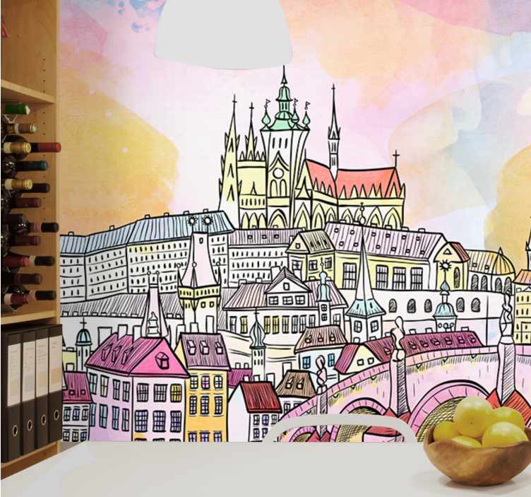 Prague sunset city living room wall mural - TenStickers