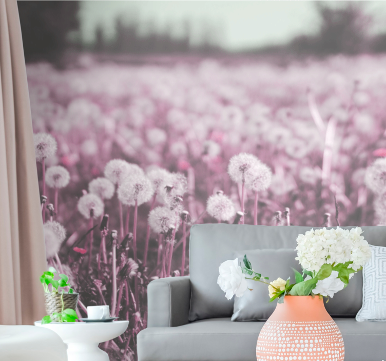 Purple field scene  dandelion mural - TenStickers