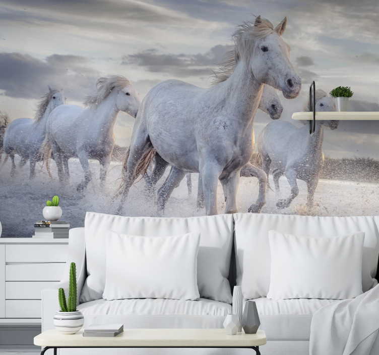 Racing white stallions animal wall mural - TenStickers