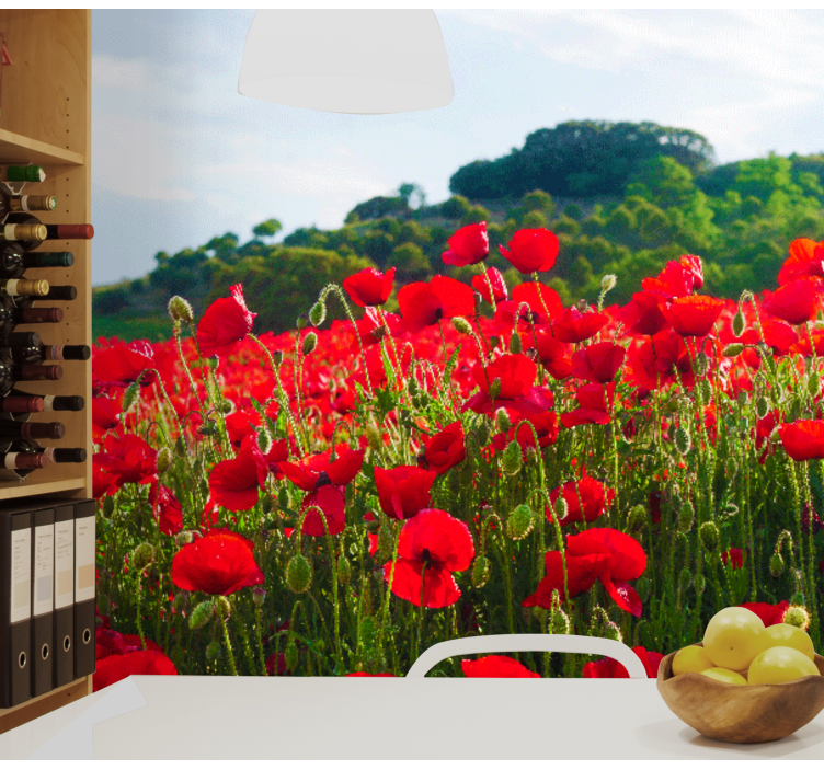 Red and green poppy field Poppy Wall Mural - TenStickers